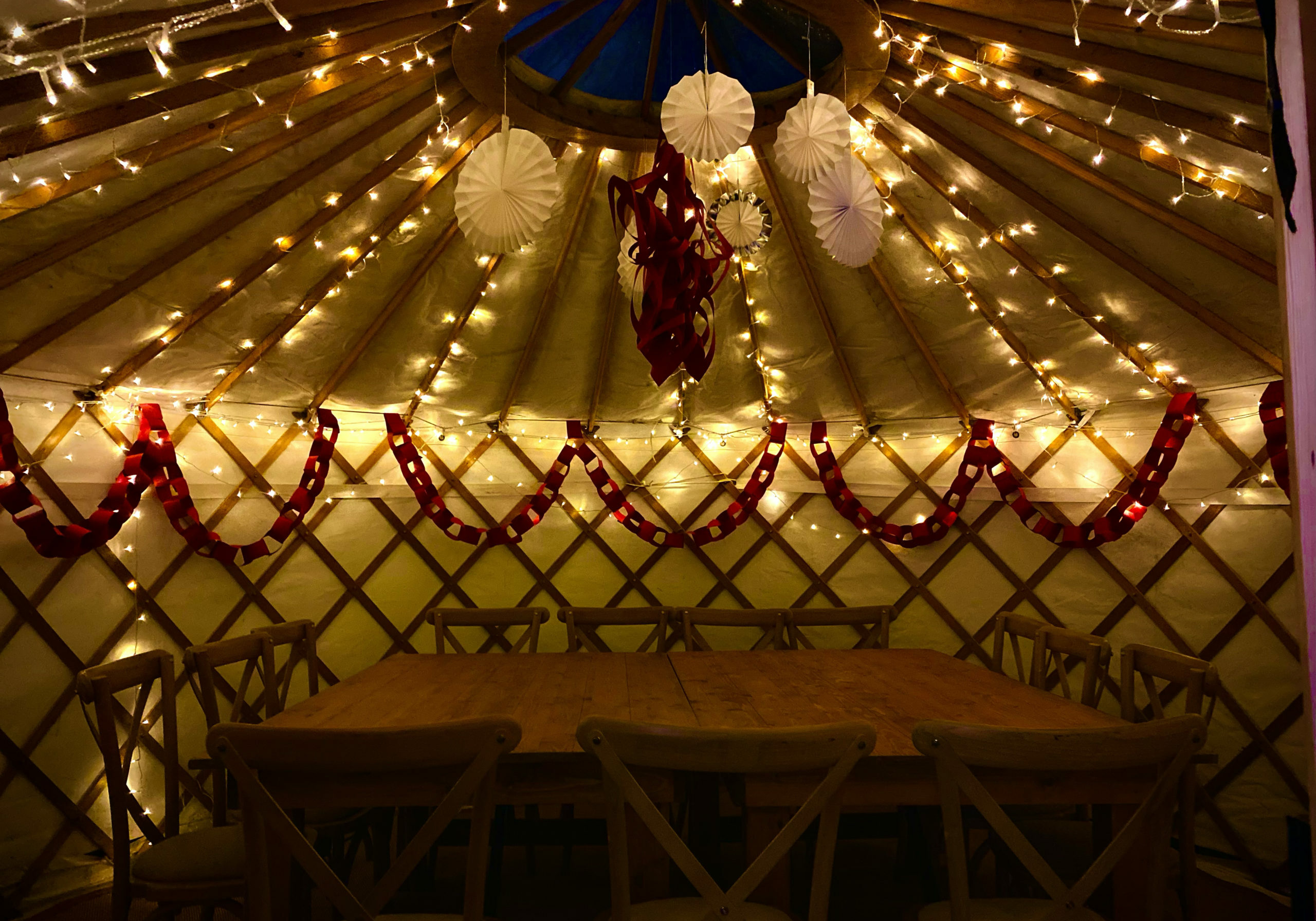 14ft yurt inside night